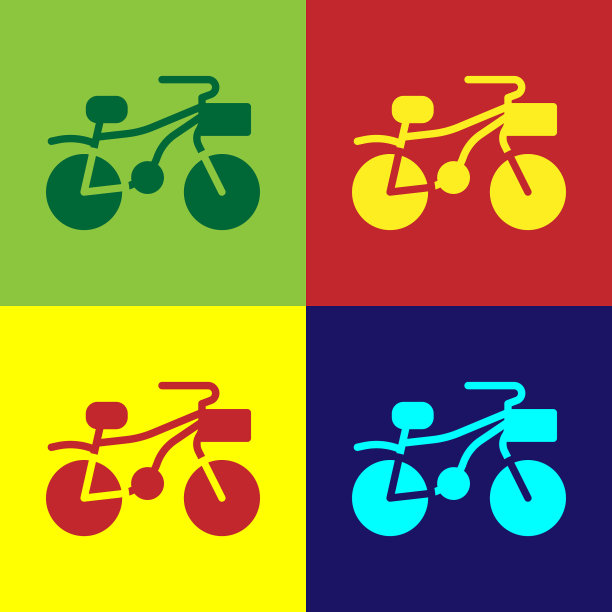 波普艺术自行车图标孤立的颜色背景图片下载