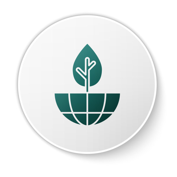 绿色地球地球仪和植物图标孤立在白色图片下载