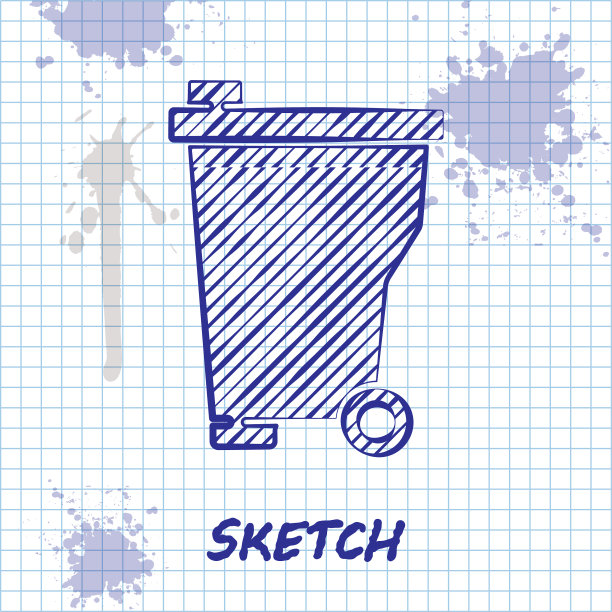 素描线垃圾桶图标孤立在白色图片下载