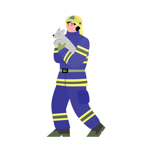 消防队员拯救野生动物平面卡通图片下载