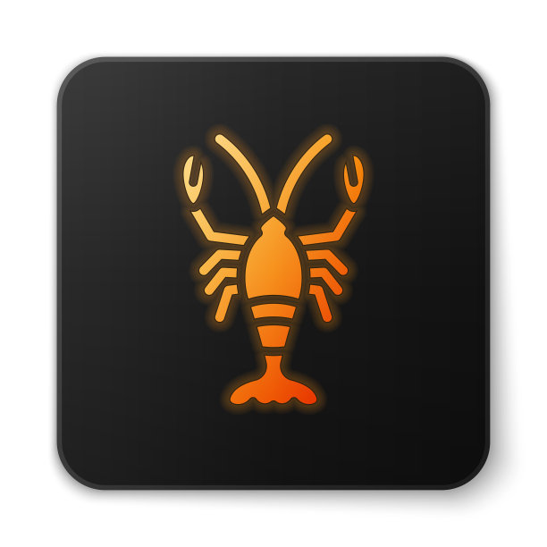 橙色发光的霓虹灯龙虾图标孤立在白色图片下载