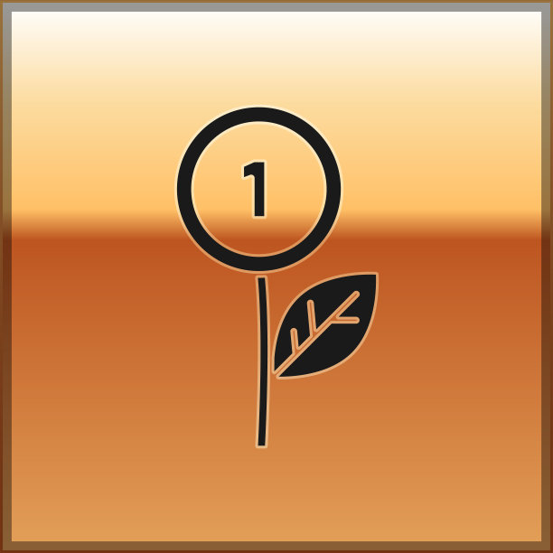 黑色美元植物图标孤立在黄金上图片下载