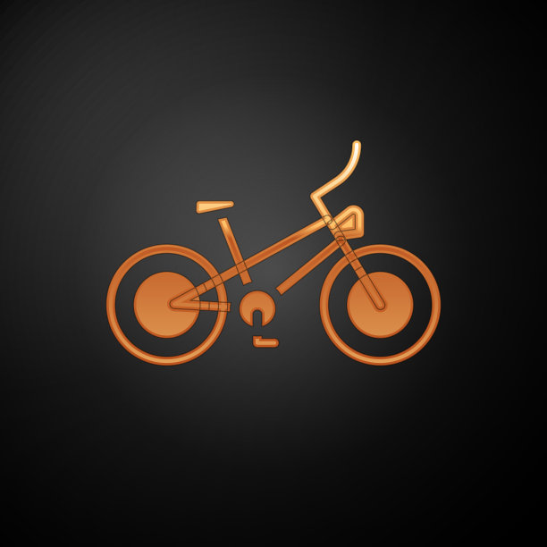 金色自行车图标孤立在黑色背景图片下载