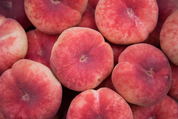 费尔干纳桃，平躺在一起的桃子，俯视图。图片下载