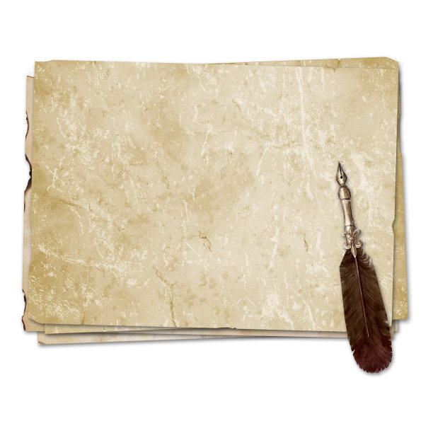 复古风格的喷泉羽毛钢笔与老旧的黄棕色褪色的纸图片下载