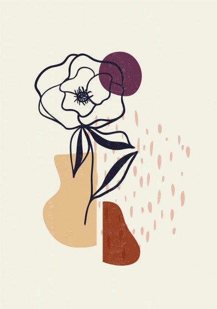 植物版画，波西米亚极简主义版画墙壁艺术图片下载