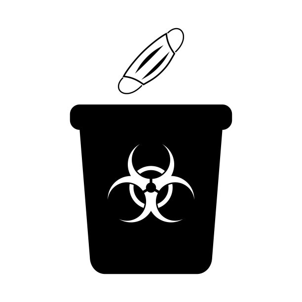 口罩、医疗垃圾图标、生物垃圾容器、生物危害标志的处置图片下载