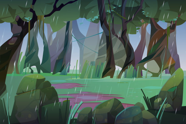 夏季景观与雨在森林图片下载