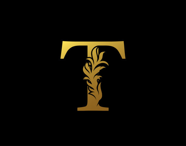 豪华黄金T字母艺术标志设计。图片下载