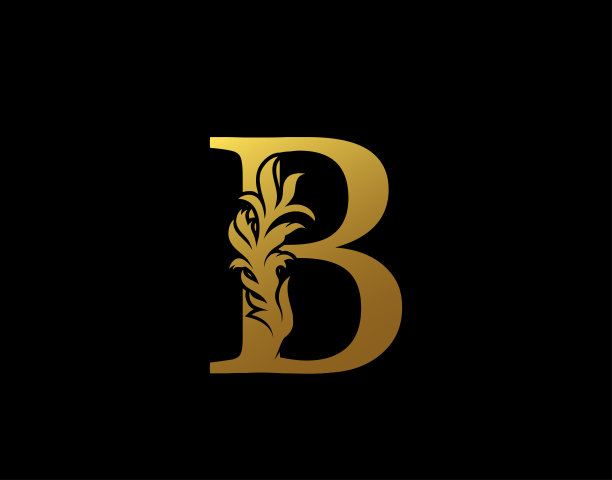 豪华金B字母艺术标志设计。图片下载
