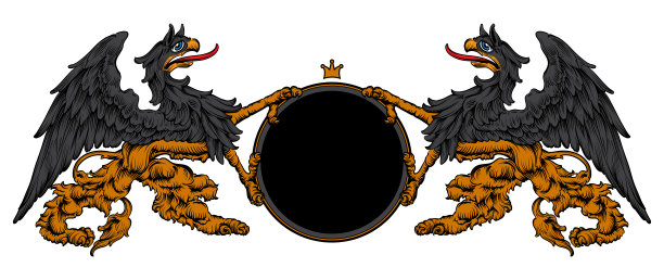 纹章背景与盾牌和狮鹫。三维向量。高细节逼真的插图图片下载