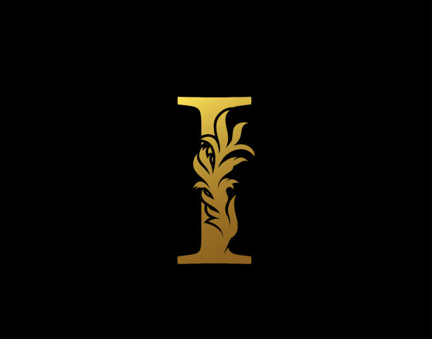 豪华黄金I字母艺术标志设计。图片下载