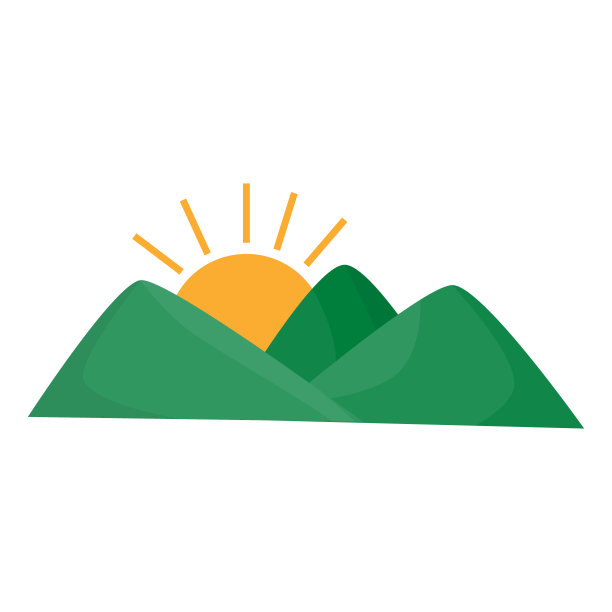夕阳西下，太阳落在绿色的山丘上。矢量插图。孤立在白色背景上图片下载
