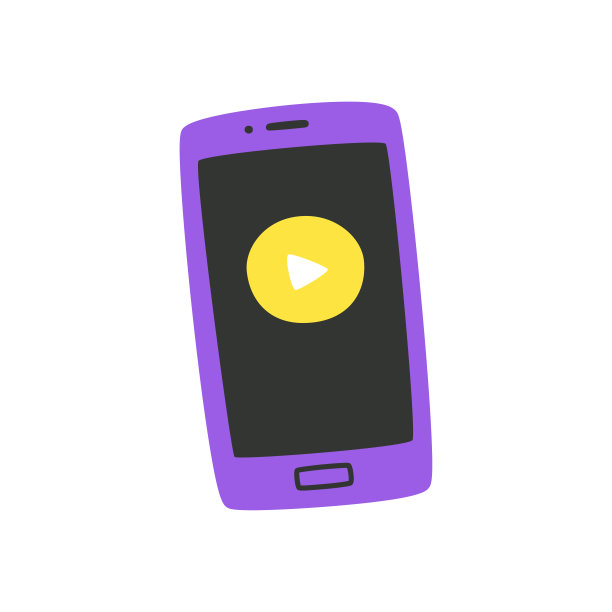 手绘手机与播放图标在屏幕上是孤立的白色，听音乐在您的智能手机图片下载