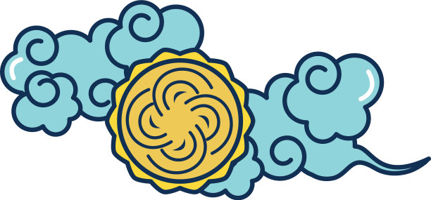 东方云和月饼图标线填充风格图片下载