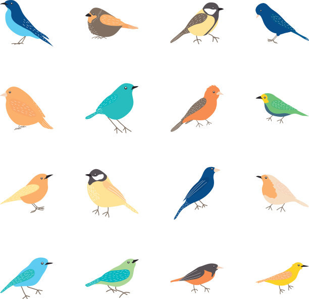 黄色的鸟和鸟的图标设置平风格图片下载