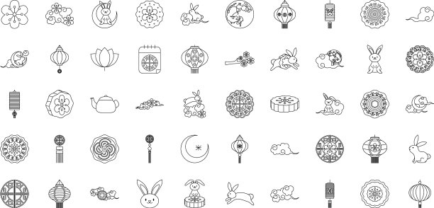 中秋图标设置线条风格图片下载