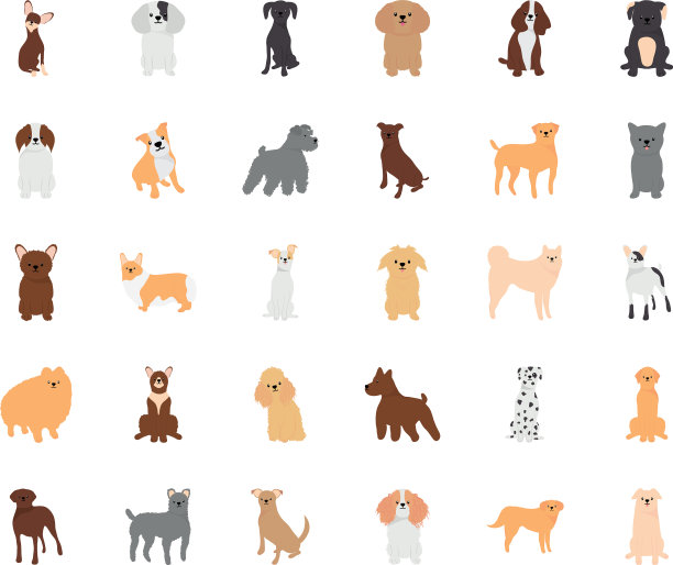 可爱的狗图标设置平坦的风格图片下载