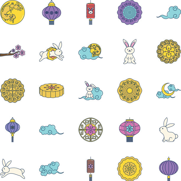 图标设置中秋线填充风格图片下载