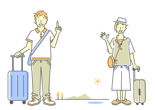 年轻情侣旅行，简单的线条艺术图片下载