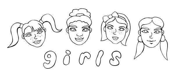 矢量轮廓脸人。手绘线条艺术插图。一个女孩的头，一个涂鸦风格的女人，孤立在白色的背景上。不同的和美丽的图片下载