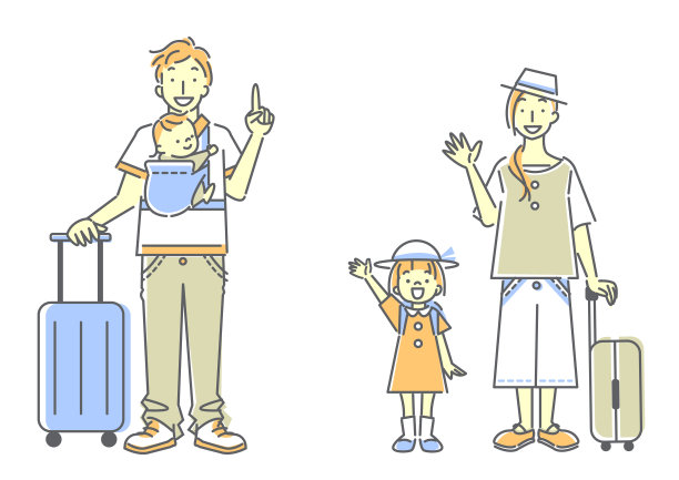 幸福家庭旅游，简单线条艺术图片下载