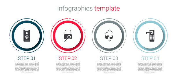 设置手机指纹扫描，锁修理，损坏或破裂的锁和数字门。业务信息模板。向量图片下载