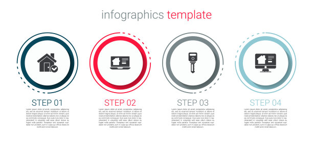设置房子与核对标记，在线房地产房子，钥匙和。业务信息模板。向量图片下载