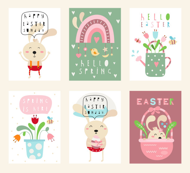 复活节贺卡或海报与可爱的复活节兔子图片下载