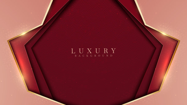 优雅的抽象金色线与红色阴影背景与闪亮的元素。写实豪华剪纸风格3d现代概念。图片下载