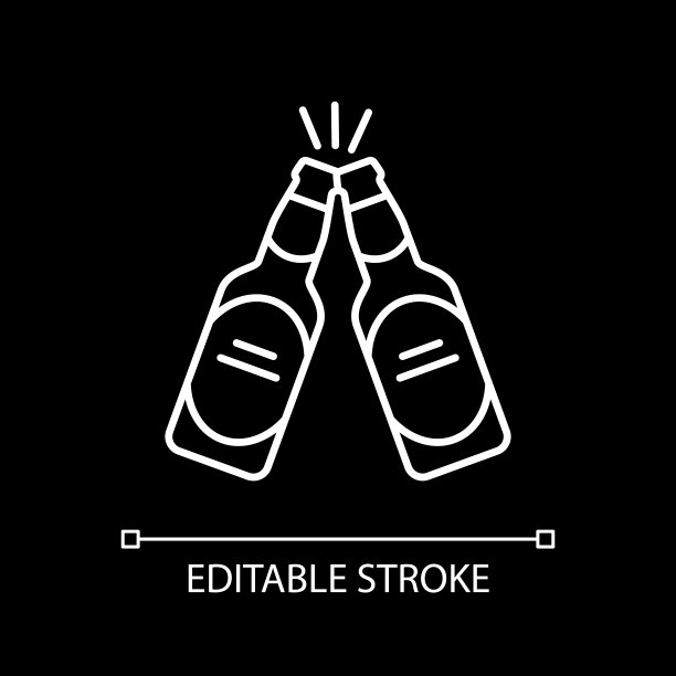 用啤酒瓶的白色线性图标为黑暗主题欢呼图片下载