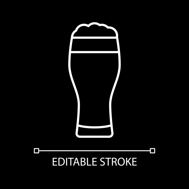 啤酒玻璃白色线性图标为黑色主题图片下载