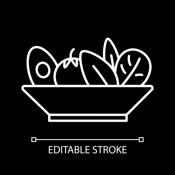 沙拉碗白色线性图标为黑色主题图片下载