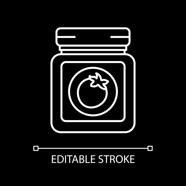 玻璃瓶中的番茄酱白色线性图标，黑色主题图片下载