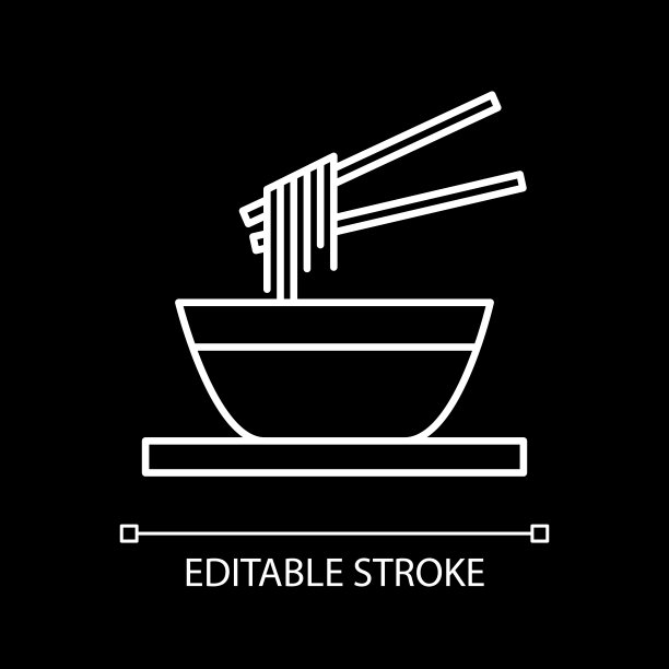 面条碗白色线性图标为黑色主题图片下载