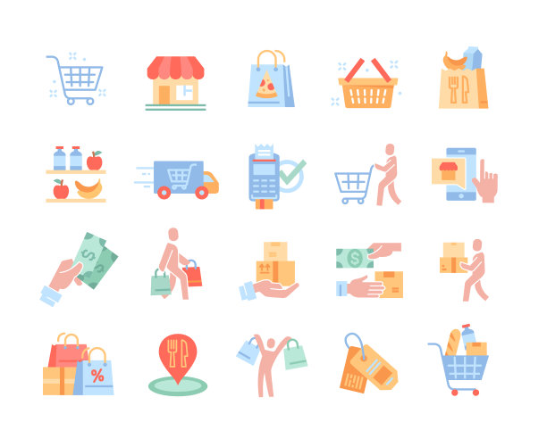 彩色图标设置为餐厅和食品交付图片下载