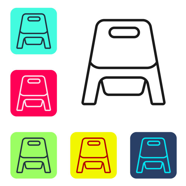 黑色线婴儿厕所图标孤立在白色背景。夜壶。设置图标在彩色方形按钮。向量图片下载