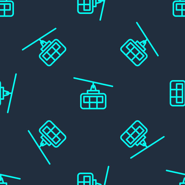 绿色线缆车图标隔离无缝模式上的蓝色背景。缆索的迹象。向量图片下载