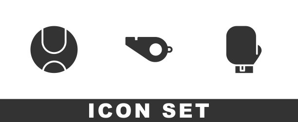 设置网球，哨子和拳击手套图标。向量图片下载