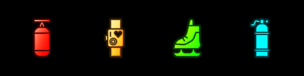 设置沙袋，智能手表显示心跳率，溜冰鞋和Aqualung图标。向量图片下载