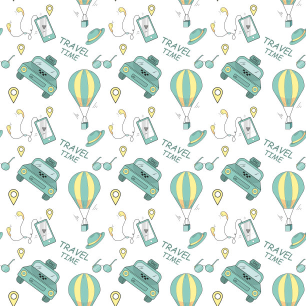 无缝模式的旅游主题涂鸦风格。设计，排版，印刷，标签。图片下载