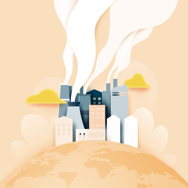纸艺术的地球与烟雾和空气污染的城市和工厂工业建筑。停止全球变暖的概念。素材图片