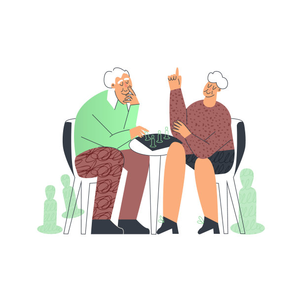 老夫妇在玩桌游，老朋友在玩，爷爷奶奶一家人在家里休闲。女士们，先生们。老年人平面卡通插图孤立在白色图片下载