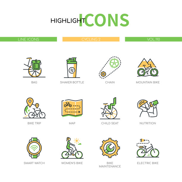 自行车-现代线条设计风格图标集图片下载