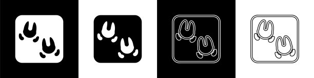 设置野猪爪脚印图标隔离在黑色和白色的背景。向量图片下载