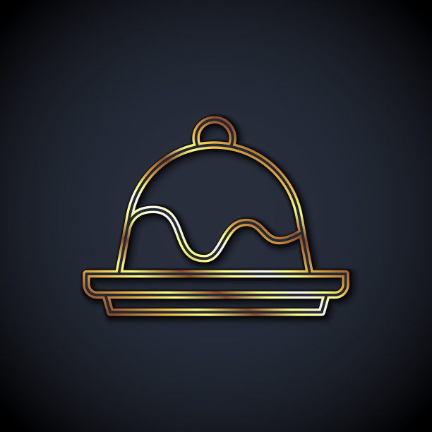 金色线蛋糕图标孤立在黑色背景。生日快乐。向量图片下载