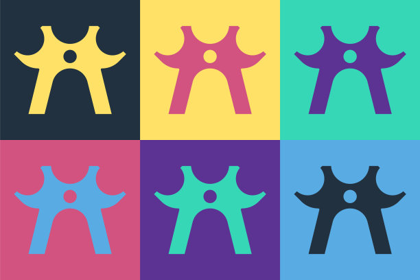 流行艺术台球休息图标孤立的颜色背景。台球杆辅助杆，桥牌杆。向量图片下载