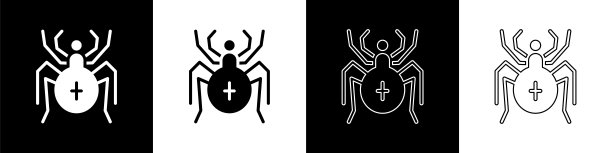 设置蜘蛛图标孤立的黑色和白色背景。快乐的万圣节派对。向量图片下载