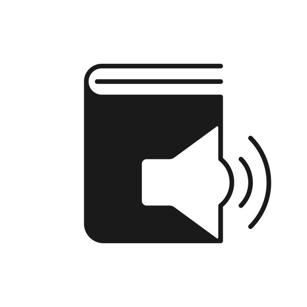 黑皮书与音量扬声器，有声读物图标，线性风格的标志移动概念和网页设计。图片下载