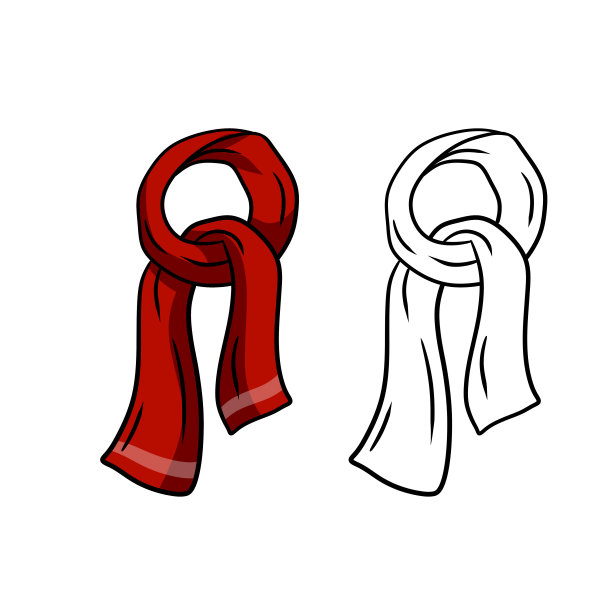 红色的围巾。秋冬时尚服饰。卡通对象套装图片下载